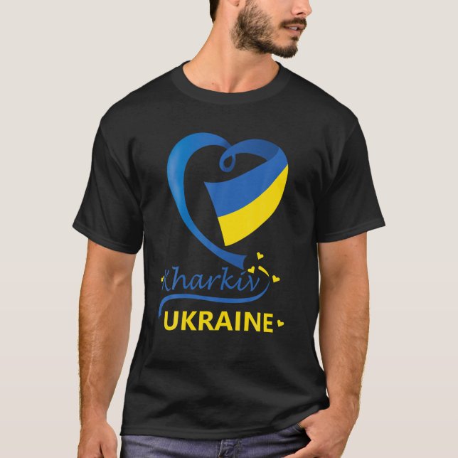 Kharkiv Ukraine National Flag Heart Emblem Crest T-Shirt (Front)