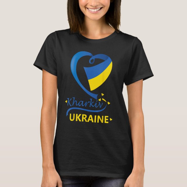 Kharkiv Ukraine National Flag Heart Emblem Crest T-Shirt (Front)