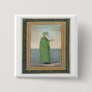 Khawa Khizir Khan riding on a fish, from the Small Pinback Button