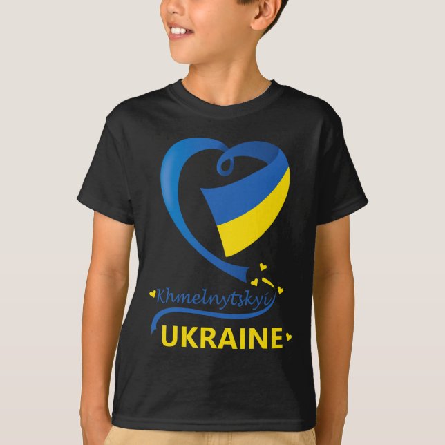 Khmelnytskyi Ukraine National Flag Heart Emblem Cr T-Shirt (Front)