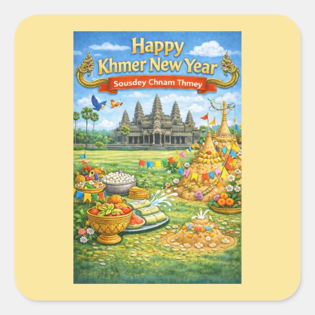  Khmer New Year Celebration-Sousdey Chnam Thmey Square Sticker (Front)