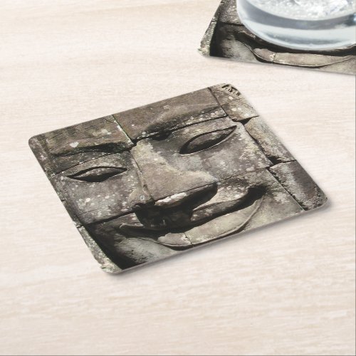 Khmer Stone Face  Bayon Temple Cambodia Square Paper Coaster