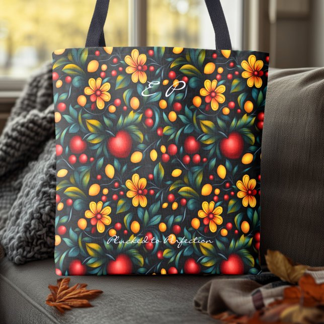 Khokhloma Floral - Folk Flowers and Berries Art Tote Bag (Creator Uploaded)