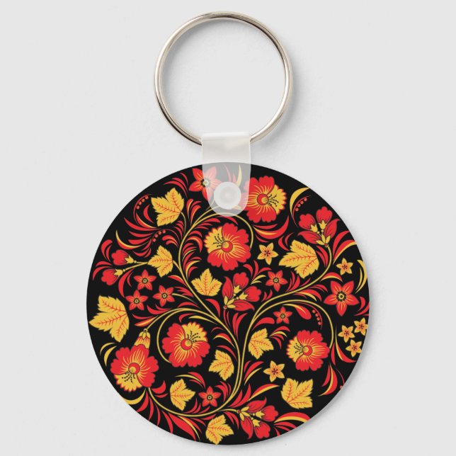 Khokhloma Hohloma Russian Folk Art Keychain (Front)