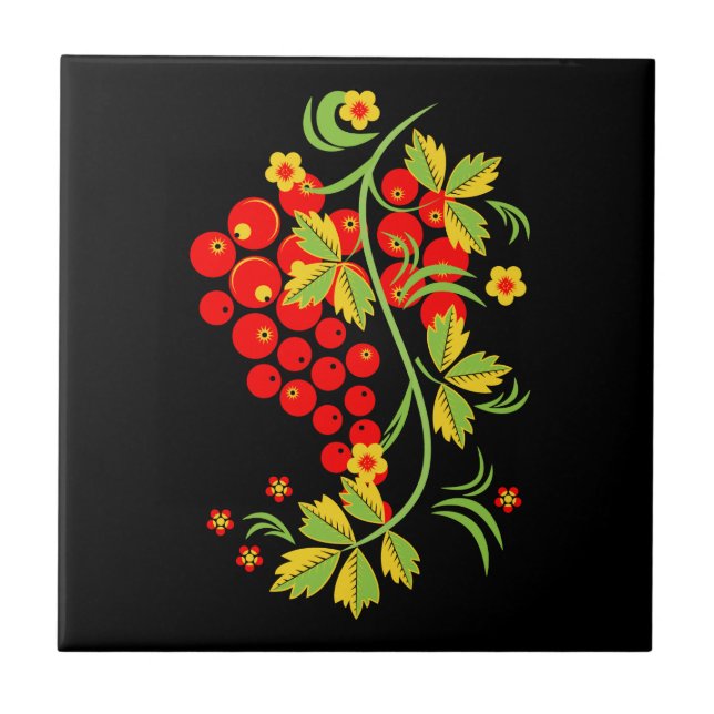 Khokhloma pattern ceramic tile (Front)