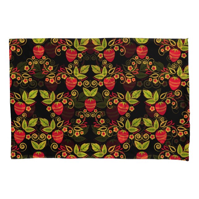 Khokhloma Russian Berries: Traditional Style Pillow Case (Front)