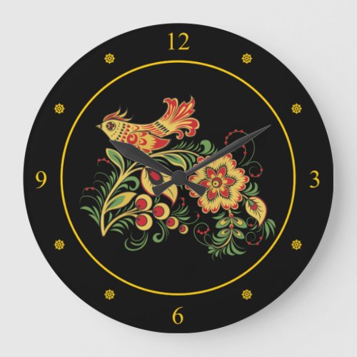 Khokhloma  Russian Folk Art Bird  Flower  Large Clock