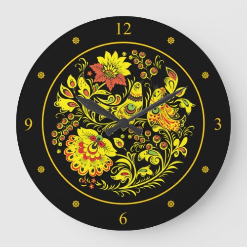 Khokhloma  Russian Folk Art Birds  Flowers    Large Clock