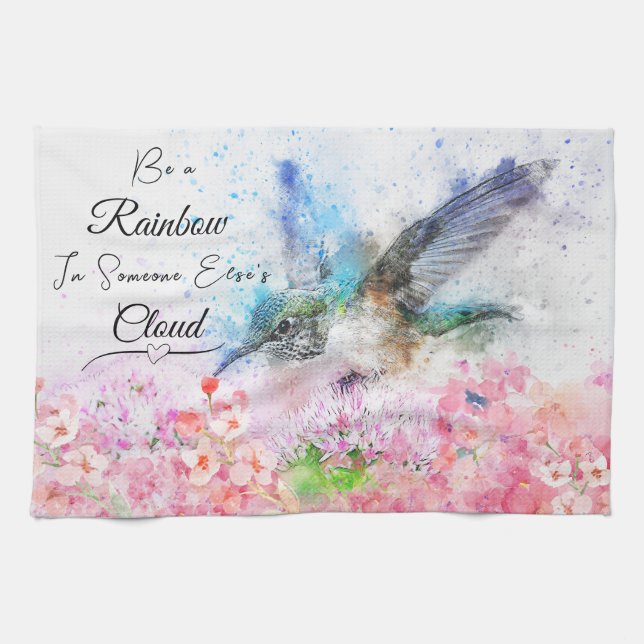 KHS Beautiful Hummingbird Floral Kitchen Towel (Horizontal)
