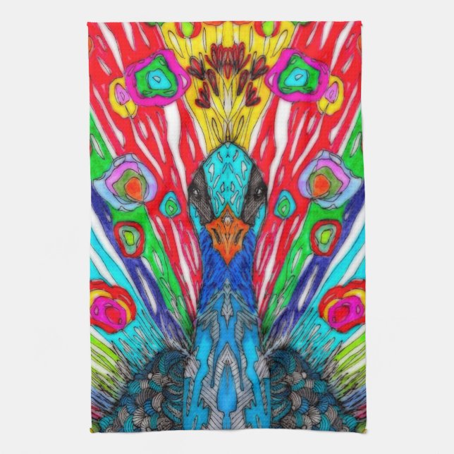 KHS Colorful Watercolor Peacock Kitchen Towel (Vertical)