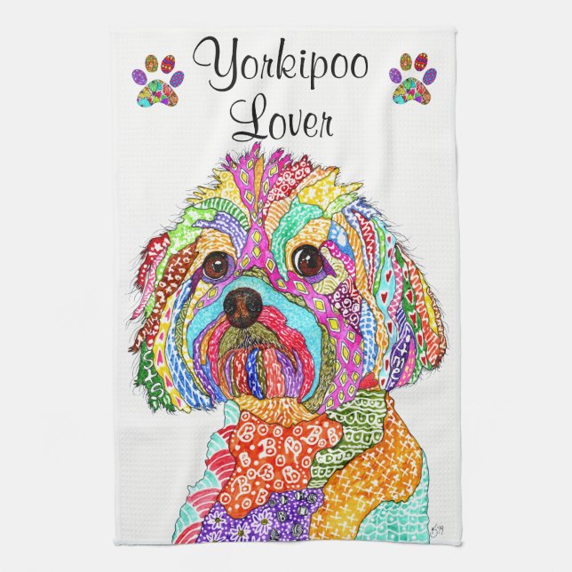 KHS Colorful YorkiPoo Lover Kitchen Towel (Vertical)