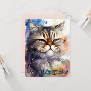 KHS Watercolor Cat Wearing Glasses Greeting Card