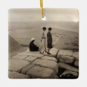 Khufu Pyramid, Egypt 1920 Flapper Girls Sunrise Ceramic Ornament