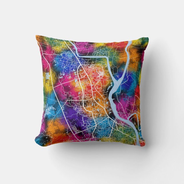Khulna Bangladesh City Map Throw Pillow (Front)