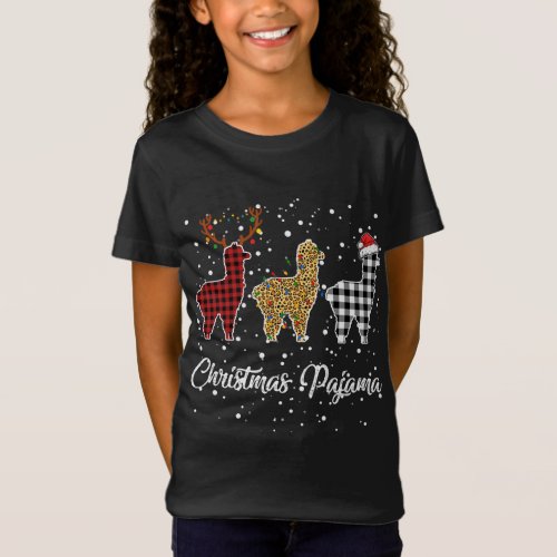 Ki Cute Llama Christmas Pajama Leopard Plaid Print T_Shirt