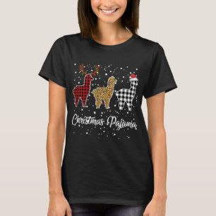 Ki Cute Llama Christmas Pajama Leopard Plaid Print T-Shirt