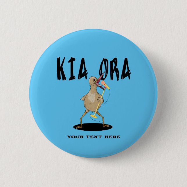 Kia ora Kiwi Maori Greeting Button (Front)