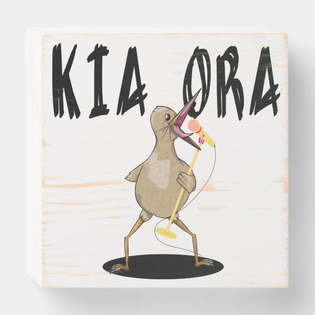 Kia ora Kiwi Maori Greeting Wooden Box Sign (Front Horizontal)