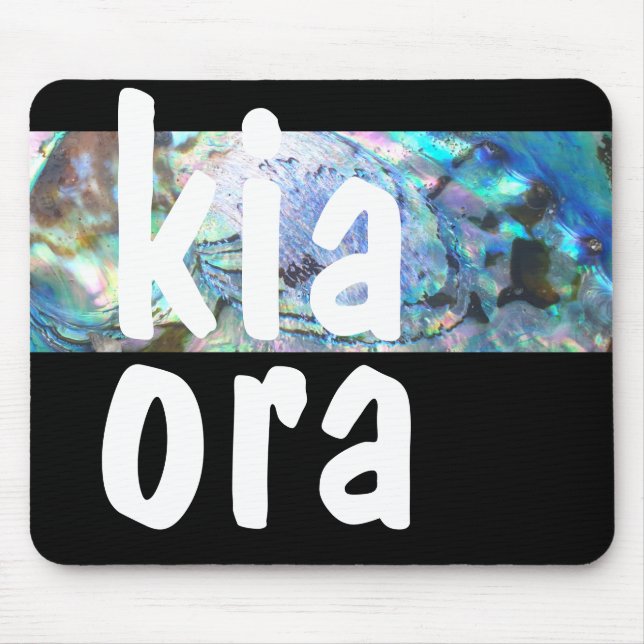 KIA ORA MAORI AOTEAROA NEW ZEALAND KIWI PAUA BLACK MOUSE PAD (Front)