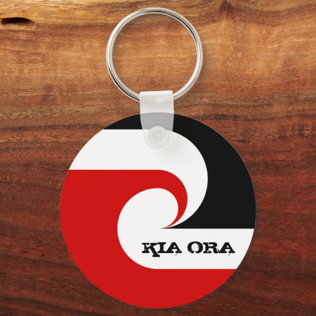 Kia Ora & Maori Flag, New Zealand / Sports, rugby Keychain (Front)
