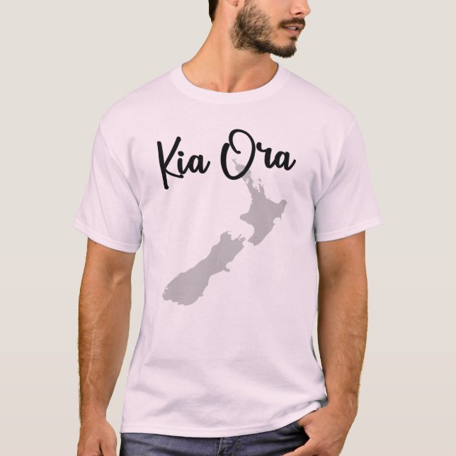 Kia Ora - New Zealand Map T-Shirt (Front)