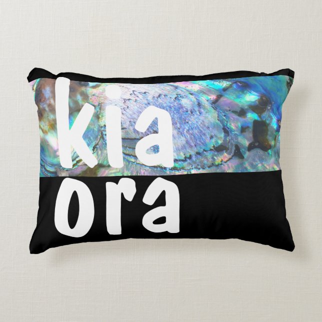 KIA ORA NEW ZEALAND PAUA BLACK MAORI NZ KIWI  ACCENT PILLOW (Front)