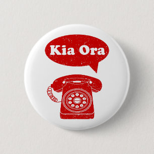 Kia Ora Te Reo Maori Language Retro Telephone Button