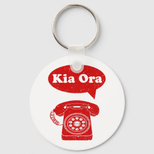 Kia Ora Te Reo Maori Language Retro Telephone Keychain