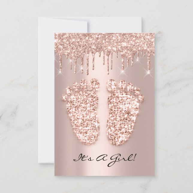 Kiara Event Drips Rose Gold  Baby Shower Feet Invitation (Back)