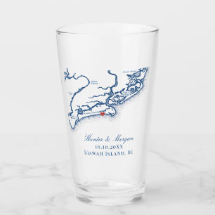 Kiawah Island Map Elegant Navy Blue Wedding Favor Glass