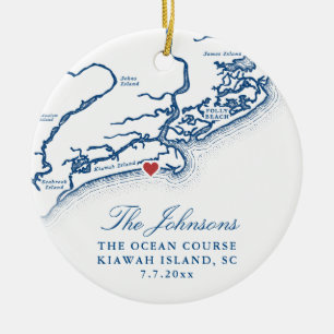 Kiawah Island Map Wedding Photo Christmas Ceramic Ornament