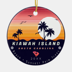Kiawah Island Pier SC Retro Sunset Souvenirs 60s Ceramic Ornament