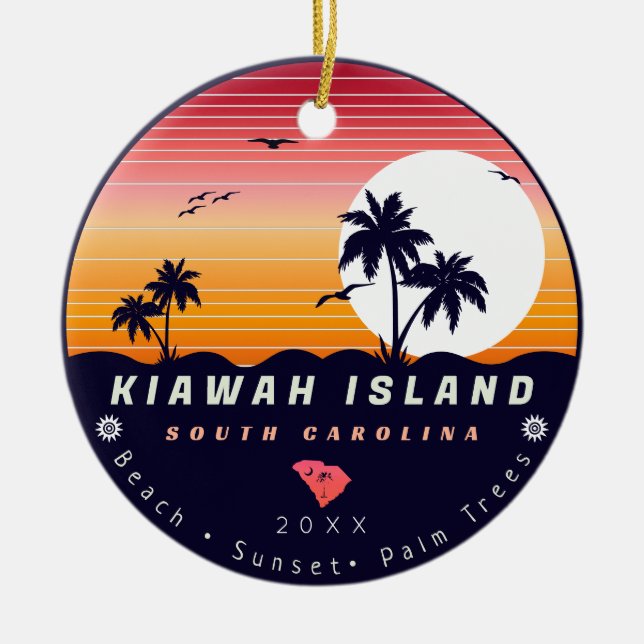 Kiawah Island Pier SC Retro Sunset Souvenirs 60s Ceramic Ornament (Front)