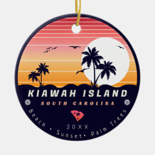 Kiawah Island Pier SC Retro Sunset Souvenirs 60s Ceramic Ornament