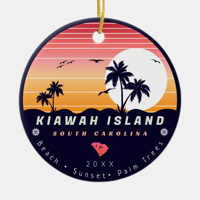 Kiawah Island Pier SC Retro Sunset Souvenirs 60s Ceramic Ornament (Front)
