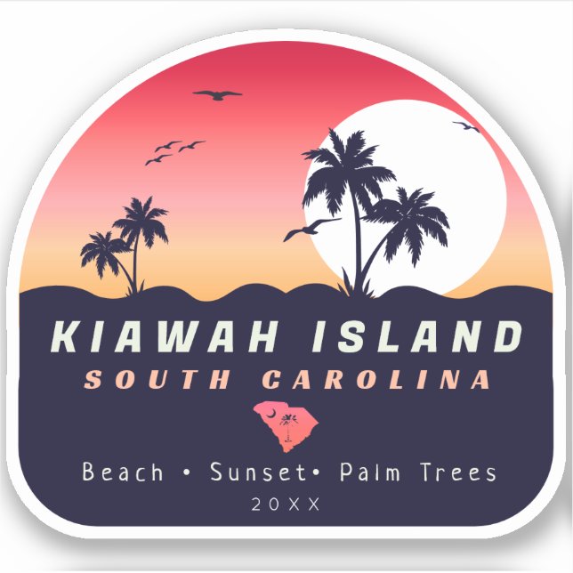 Kiawah Island Pier SC Retro Sunset Souvenirs 60s Sticker (Front)