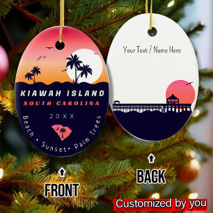 Kiawah Island Pier SC Retro Sunset Souvenirs 80s Ceramic Ornament