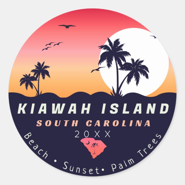Kiawah Island Pier SC Retro Sunset Souvenirs 80s Classic Round Sticker (Front)