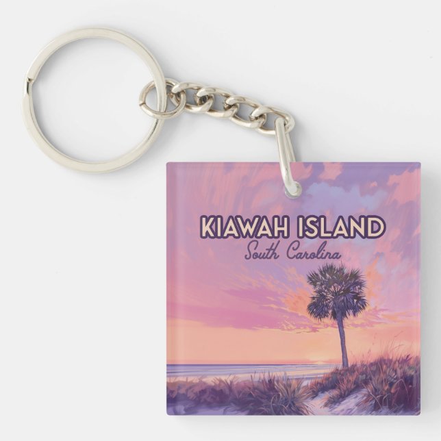 Kiawah Island South Carolina Beach Palm Tree Keychain (Front)