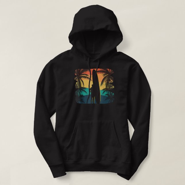 Kiawah Island South Carolina SC Palm Tree Surfboar Hoodie (Design Front)