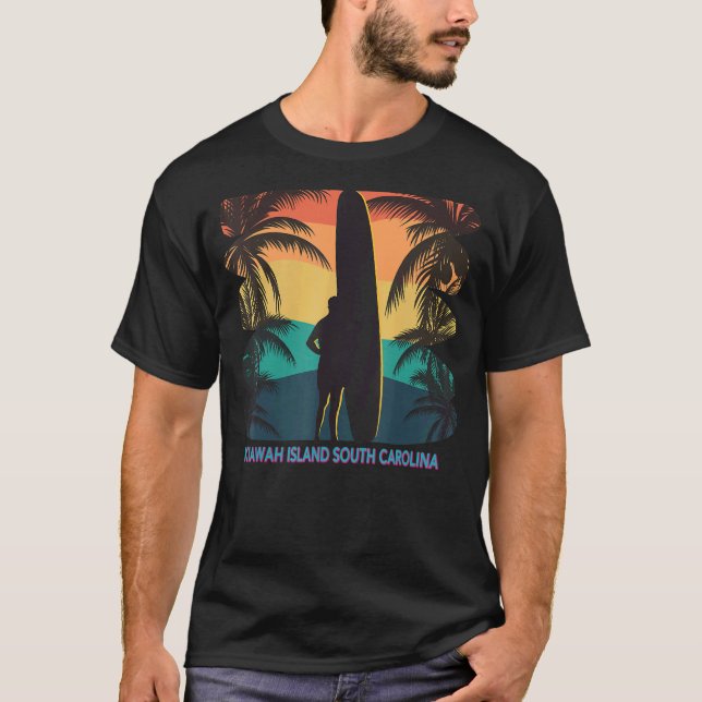 Kiawah Island South Carolina Sc Palm Tree Surfboar T-Shirt (Front)