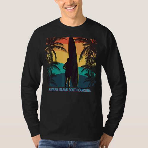 Kiawah Island South Carolina Sc Palm Tree Surfboar T_Shirt