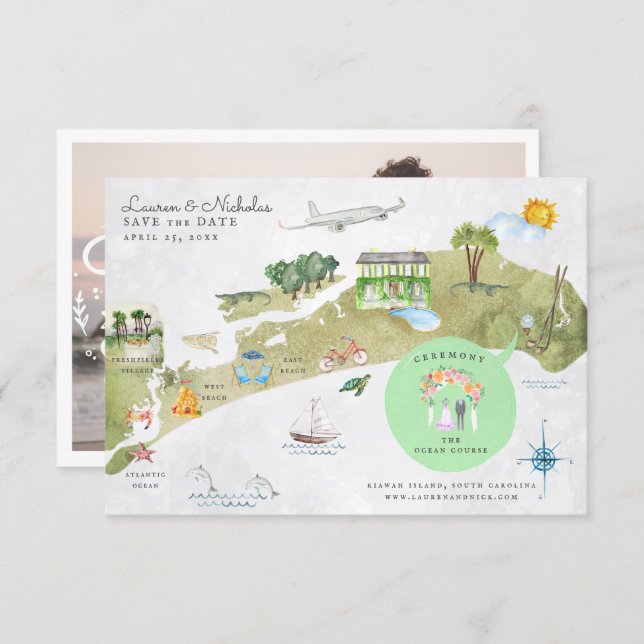 Kiawah Island Wedding Itinerary Map Invitation (Front/Back)