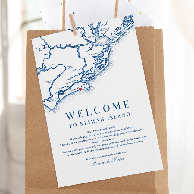 Kiawah Island Wedding Welcome Itinerary Navy Blue Thank You Card (Kiawah Island SC Map Weekend Events Itinerary Schedule Welcome Letter in elegant navy blue)
