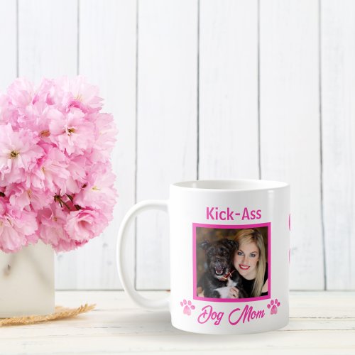 Kick_Ass dog Mom With Pink Paws  Hearts Photo Coffee Mug