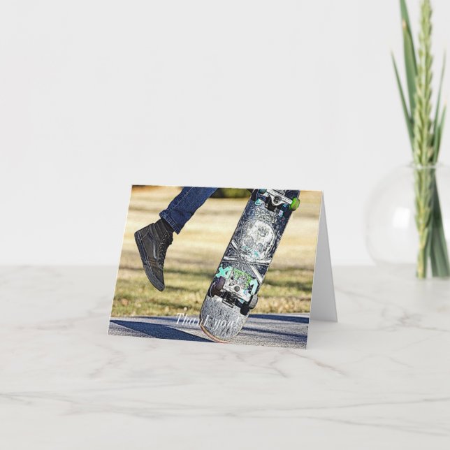 Kick Flip It Painterly Letterpress Thank You Card (Front)
