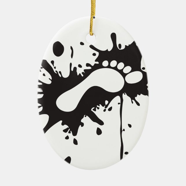 kick - foot print in messy blot ceramic ornament (Front)