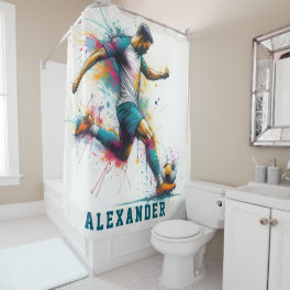 Kick it soccer ball dynamic game football player shower curtain