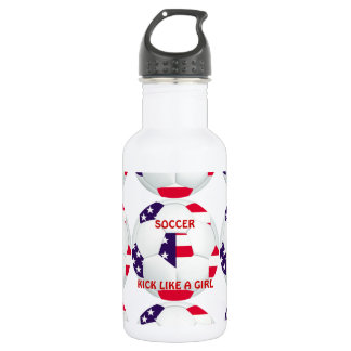 KICK LIKE A GIRL ~ American Flag Themed Soccer Water Bottle