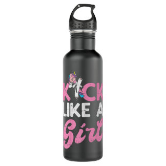 Kick Like Girl Unicorn Karate Taekwondo Martial Ar Stainless Steel Water Bottle